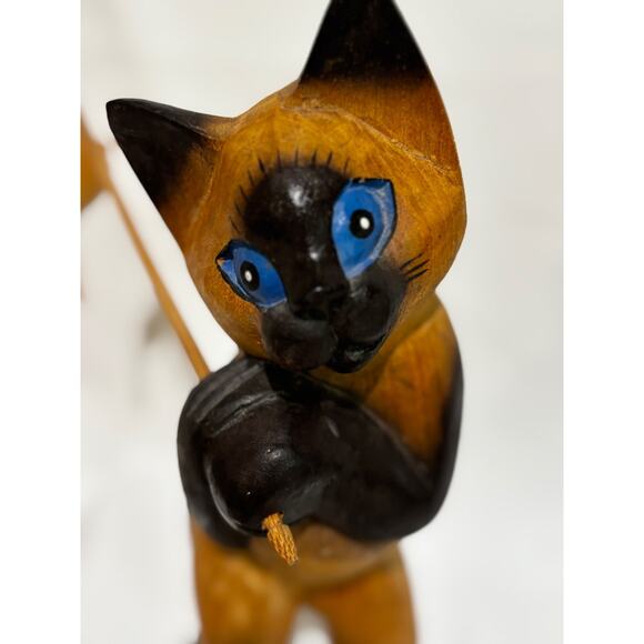 MCM Siamese Cat Solid Wood statue Folk Art Sculpture Hand Carved 12" collector - Picture 2 of 11